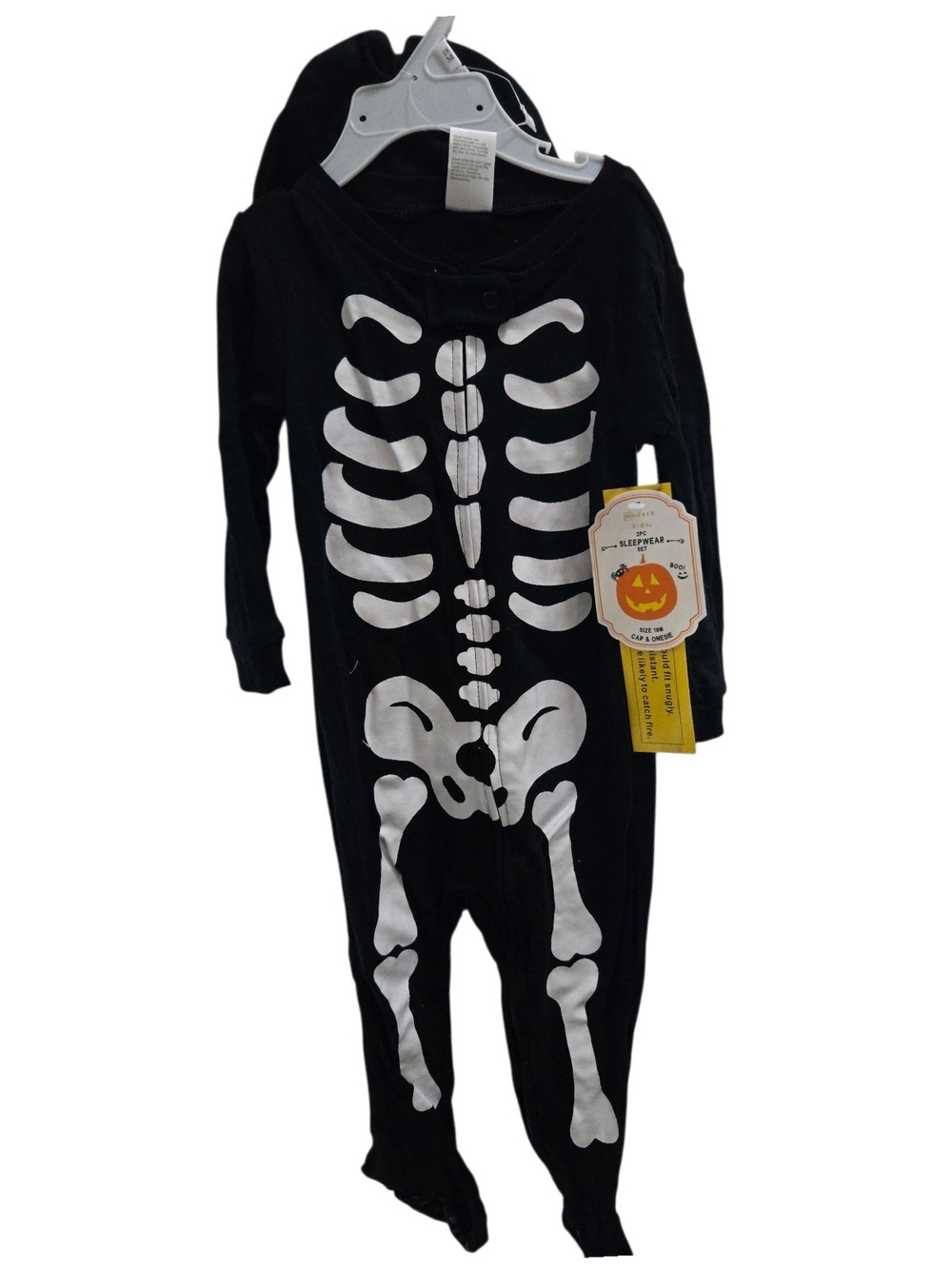 Kids Black Skeleton Cap &ONESIE 18 MOS